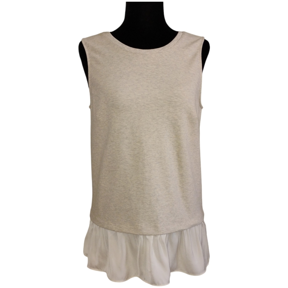 J. Crew Light Heather Gray with Ivory Ruffle Trim Sleeveless Top Women's S